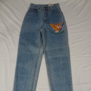 VINTAGE GINO RICCI EMBROIDERED EAGLE AMERICAN FLAG WOMENS JEANS 7/8 (24/30) K890